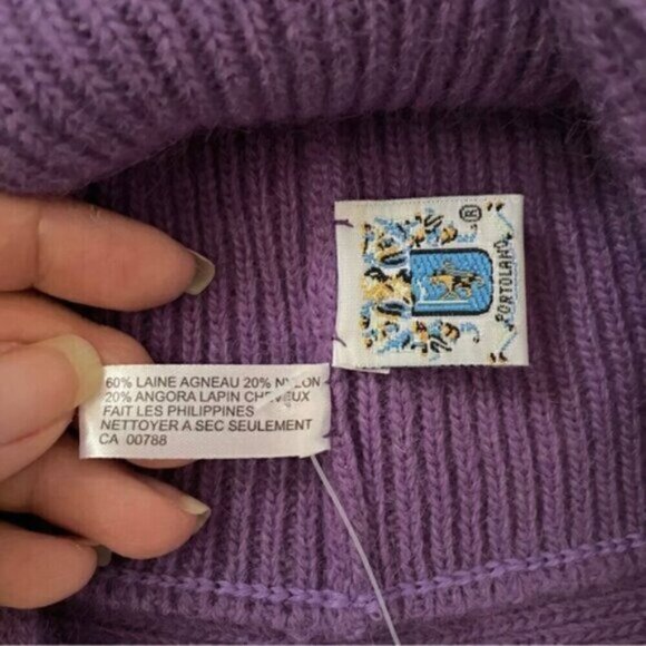 Portolano Purple Lambswool Angora Ribbed Knit Bow Beanie - new with tags! - Picture 5 of 7